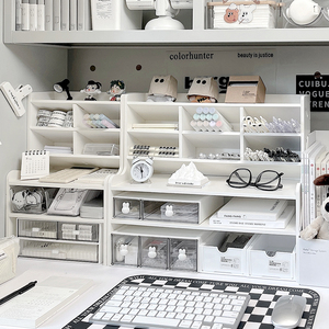 Multi Tier Desktop Storage Rack 6 Layer Wood Plastic Composite For Stationery Books Cosmetics Makeup <b>Brushes</b> Dormitory Desk - Product Image 1