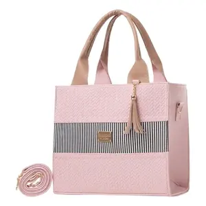 Bolso Tote de Cuero Rosa para Mujer, Marca Fana, con Diseño a Rayas, Estilo Bandolera, para Fiestas - Product Image 1