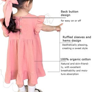 <span class=keywords><strong>Abito</strong></span> da Principessa per Bambine <span class=keywords><strong>in</strong></span> <span class=keywords><strong>Cotone</strong></span> 100% Organico con Motivo Uniforme e Tecnica <span class=keywords><strong>di</strong></span> Tintura Semplice, Grazioso Orlo a Volant - Product Image 3