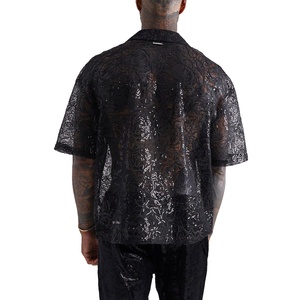 Camicie da <span class=keywords><strong>uomo</strong></span> di alta qualità personalizzate Plus Size produttore Texture Button up puro <span class=keywords><strong>pizzo</strong></span> floreale <span class=keywords><strong>camicia</strong></span> oversize per gli uomini - Product Image 2
