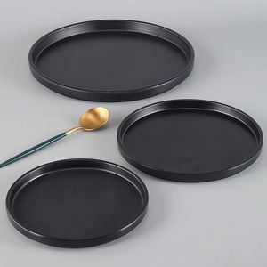 Round Black <b>Melamine</b> Serving Trays KBY Hotel Coffee Tea <b>Plates</b> Flat Dishware Set - Product Image 2