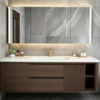 Ensembles de meubles-lavabos de salle de bain en bois de luxe avec vasque intégrée et meuble sous-vasque pour projets hôteliers, usine OEM ODM