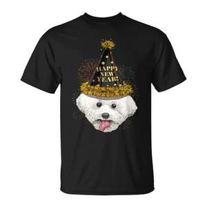 T-shirt de fête du Nouvel An pour chien Bichon Frise, noir, taille adulte - Product Image 1