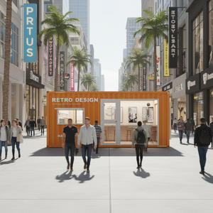 Café préfabriqué en conteneur pour rue, anti-rouille, modulaire, design industriel orange vibrant, boutique en conteneur au style rustique - Product Image 1