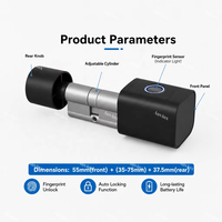 Serrure de porte cylindrique intelligente européenne réglable Auvinx avec bouton, empreinte digitale, clé, sécurité automatique et connectivité Tuya BT TTLock
