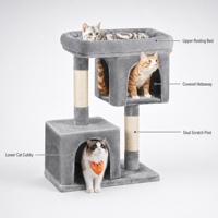Arbre à chat écologique en bois à 2 niveaux de 75 cm avec fonctions d'escalade et de grattage, emballage en carton pour usage intérieur
