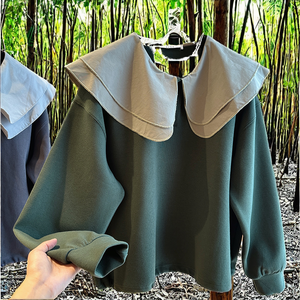 Sudaderas informales de otoño y primavera para mujer, jersey de cuello de doble capa personalizado, diseño de cordón inferior con volantes, sensación holgada corta - Product Image 3