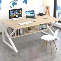 Bureau d'ordinateur en bois écologique au design moderne avec structure métallique et plateau en panneau, marque MLEX, 120x60x75cm, pour bureau à domicile
