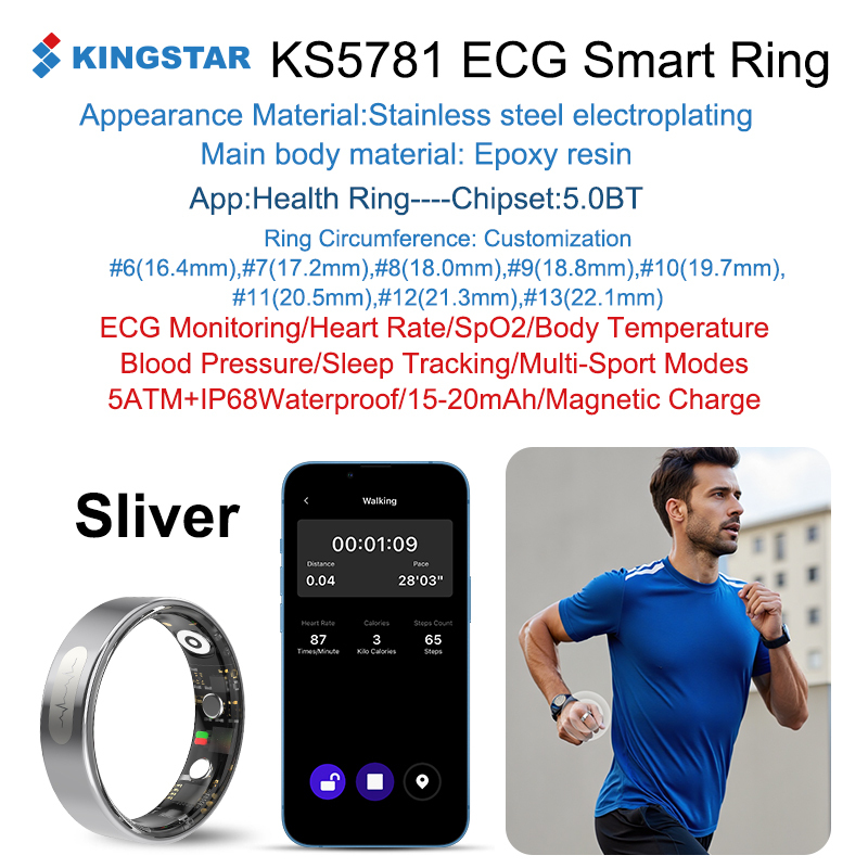Argent - Kingstar - KS5781-AI santé-sommeil-remise en forme-bague connectée