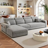 Canapé d'angle moderne et simple en tissu chenille gris à trois places avec chaise longue inclinable pour salon et usage hôtelier