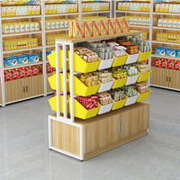 Présentoir à snacks en bois double face pour supermarché-Vitrine de bonbons et biscuits en vrac avec étagère réglable