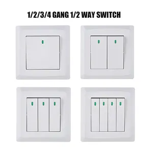 UK Standard Household Power Wall Mounted Light 10A 1/2 Way 1/2/3/4 Gang Push Button 250V PC Electrical Wall Switches For Indoor