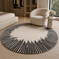 Tapis en laine naturelle de Nouvelle-Zélande à boucles, fait main, tufté, rayé noir et blanc, design minimaliste moderne haut de gamme, sur mesure