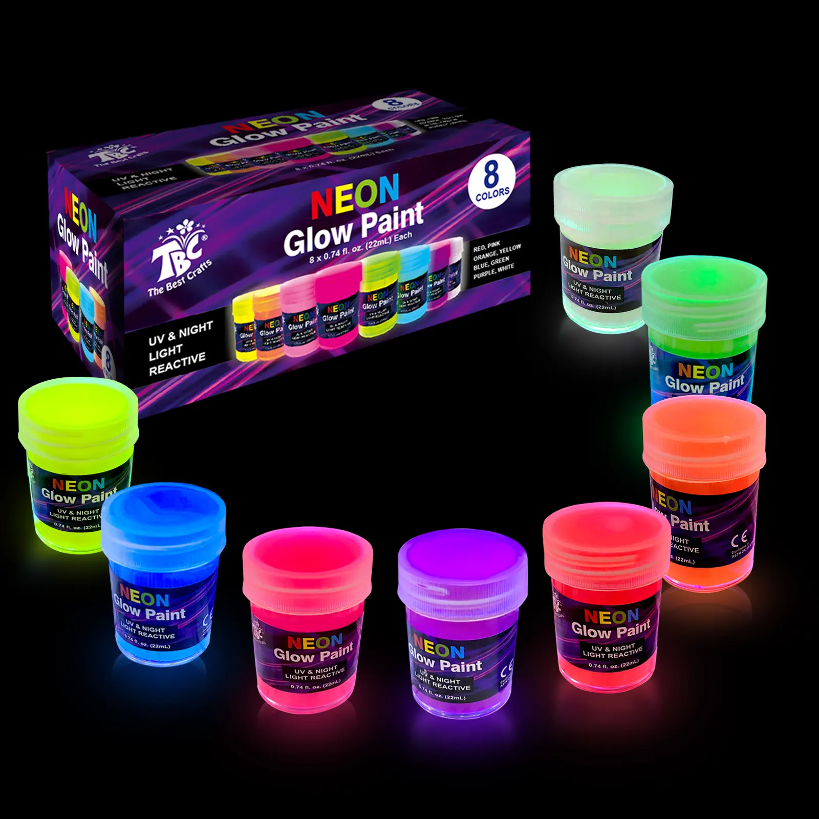 2021 Amazon Hot Koop Premium 8 Stuks 22 Ml Acryl Neon Glow Acryl Verf Set In Kleur Doos