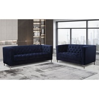 Versátil Estilo Europeo Diseño de lujo Terciopelo azul con mechones individual futón 3 + 2 + 1 sofá cama sofá Cum muebles