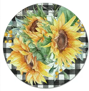 Sonnenblumen felder 4mm hitze tolerantes gehärtetes Glas Lazy Susan Turntable 13 "Durchmesser Kuchen platte Gewürz Caddy Pizza Server