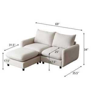 Modern 3-Piece L-Shaped Modular Eco-Friendly Foldable Convertible Sectional <b>Sofa</b> Set with Ottoman - Product Image 6
