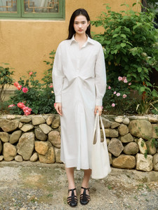 Elegante Vestido Camisero Vintage de Alta Gama para Mujer, Diseño Plisado Blanco, Corte Holgado y Recto, <span class=keywords><strong>Falda</strong></span> Larga - Product Image 4