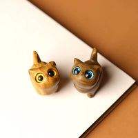 Décoration de bureau en bois naturel pour chat, cadeau d'anniversaire, figurines miniatures, sculpture artistique, artisanat de chat