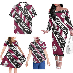 Gaun Pesta Desain Fijian untuk Pria Wanita, Baju Terusan Bahu Terbuka Motif Desain Kustom untuk Keluarga, Baju Anak Laki-laki dan Perempuan - Product Image 4