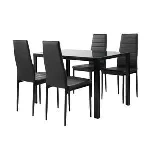אמריקאי מניות עכשווי זול זכוכית חדר אוכל שולחן וכיסאות להגדיר/מודרני יוקרה סלון 4 כיסאות אוכל שולחן סט