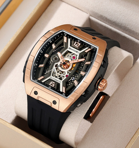 Montres de luxe Skmei M033 <span class=keywords><strong>pour</strong></span> hommes, étanches, lumineuses, automatiques, bracelet carré, squelette, mécaniques, Reloj - Product Image 1