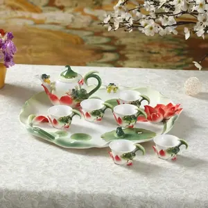 茶具青蛙荷塘月光套装陶瓷工艺品中国创意茶杯套装