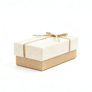 Recyclable Beige Grid Pattern Custom gift cardboard with Jute Ribbon for Small Gift and Souvenir Presentation - Product Image 2