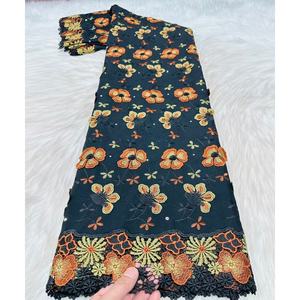 Tela de encaje de gasa suiza de Suiza, algodón suizo de alta calidad, proveedor dorado personalizado, tela de encaje negro africano con diamantes de imitación - Product Image 3