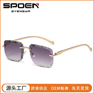 Fashion <b>Rimless</b> Square <b>Sunglasses</b> Gradient Purple Lenses UV400 Protection Women Casual Style 2025 - Product Image 5