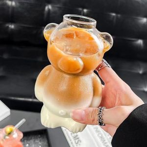 クラシックデザインレストランテディベア型コーヒーカップかわいい漫画耐熱ガラスミルクティーカクテルガラス用ジュースカップ - Product Image 3