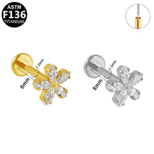 Pendientes de Flor con Baño de Titanio G23, Pequeños, con Cristal, Joyería para Perforaciones, Uso Diario, Joyería de Moda - Product Image 5