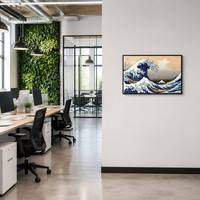 Décoration murale en aluminium noir en gros : La Grande Vague de Kanagawa de Hokusai, Ukiyo-e japonais pour hôtels et restaurants