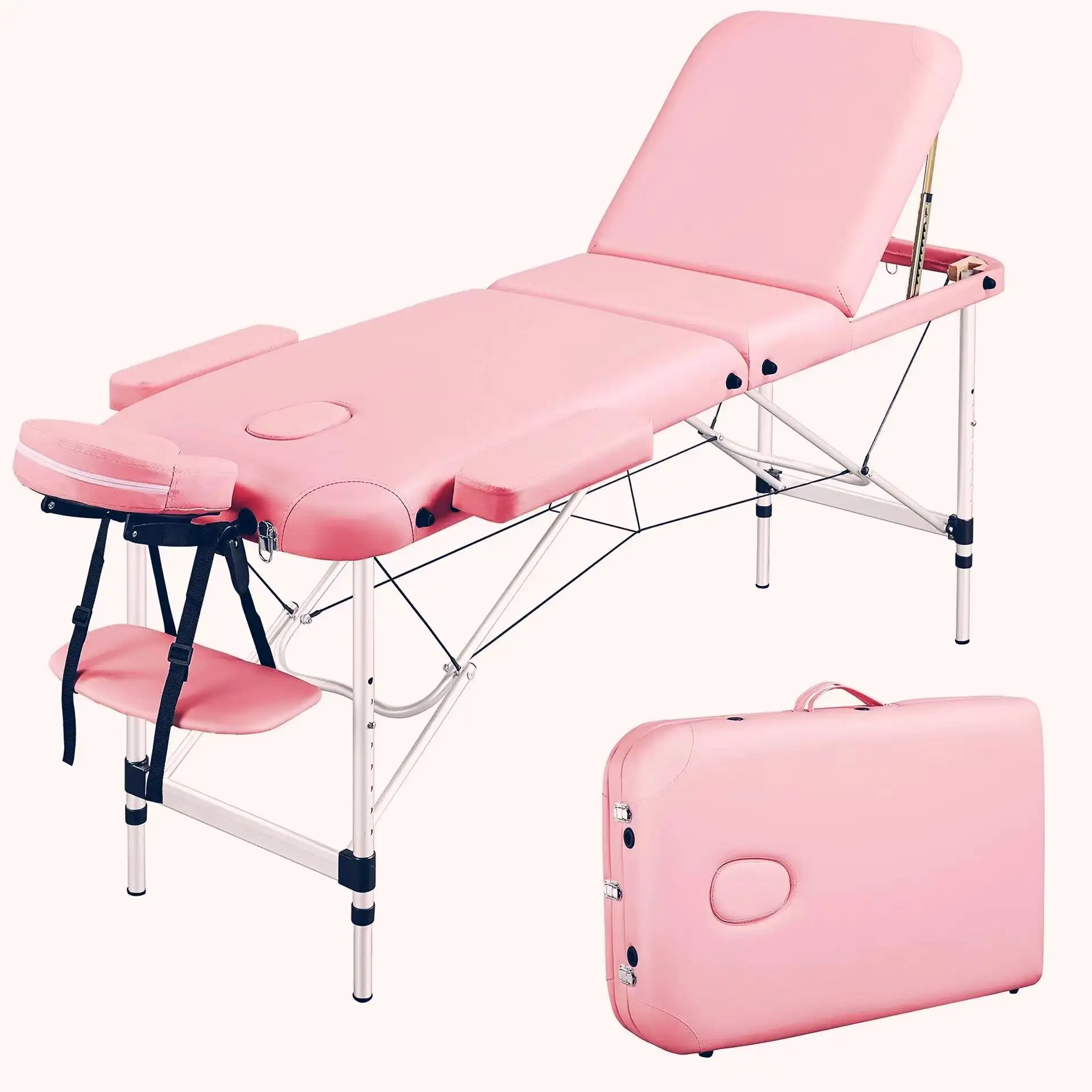 Lettino da massaggio professionale bianco con tre volte in spugna di memoria in alluminio leggero per idroterapia salone lettino da massaggio