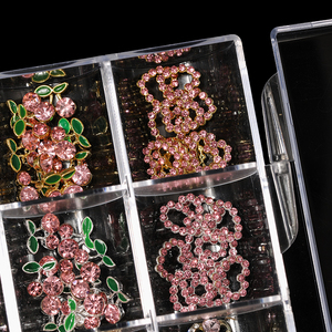 240 cái/hộp Móng Tay Thiết Kế Valentine Loạt Màu Hồng Rhinestone Anh Đào Hợp Kim Móng Tay Nghệ Thuật Quyến Rũ Trái Tim Pha Lê Móng Tay Nghệ Thuật Rhinestone Quyến Rũ - Product Image 5