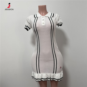 G5031-2025 nuovi arrivi abiti in maglia da donna a maniche corte collo Polo vestito aderente donna - Product Image 5