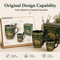 Ensemble de tasses en céramique souvenirs d'Afrique du Sud, motif mosaïque de fleurs Protea, pour tasse à café avec cuillère et boîte, personnalisation OEM ODM, vente en gros