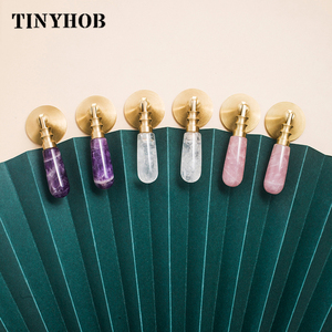 Nhiều Màu Tinh Thể Tự Nhiên + Solid Brass Nhà Bếp Ngăn Kéo Tủ Xử Lý Đồ Nội Thất Màu Hồng Pha Lê Knobs Phần Cứng Tủ Kéo C-3057 - Product Image 2