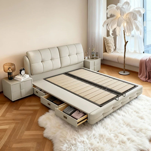 <span class=keywords><strong>Lit</strong></span> plateforme capitonné à double grille, entièrement rembourré, avec cadre <span class=keywords><strong>de</strong></span> sommeil intégré et enveloppant, idéal pour chambre principale, villa, appartement - Product Image 3