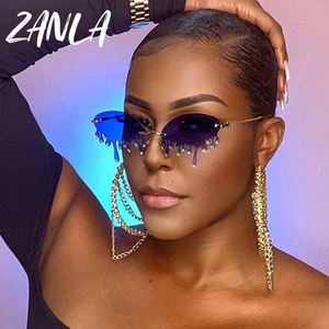 Mode Hip Hop fondant gouttes lunettes de soleil femmes 2023 conception Unique sans monture cadre <span class=keywords><strong>rouge</strong></span> rose flamme larmes hommes lunettes de soleil nuances - Product Image 1