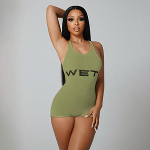 Combinaison d'été sans manches Bodycon avec logo imprimé Romper une pièce Col en U Stretchy Ladies Jumpsuits - Product Image 5