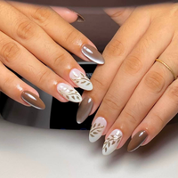 Faux ongles à presser en amande, roses, avec fleurs 3D, couvrance totale, réutilisables, fournitures pour salon et DIY