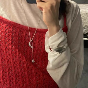Collier croissant en argent sterling S925, chaîne longue de 60 cm pour femme, style coréen, chaîne de pull, bijou cadeau - Product Image 4