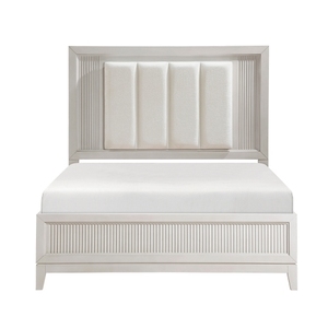 Modern Antique White Finish Queen <b>Bed</b> with LED Headboard Upholstered Cushion Modern Bedroom Furniture Reeded Fronts - Product Image 3