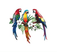 Décor d'art mural en métal peint à la main avec perroquet Tropical, décor d'art mural avec oiseaux colorés