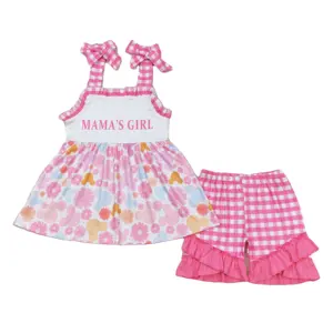 精品批发服装幼儿妈妈女孩服装婴儿短袖粉色碎花儿童新款套装
