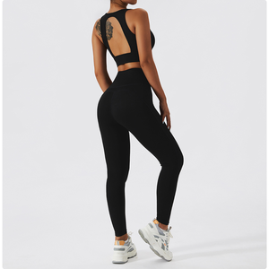 Factory <span class=keywords><strong>Outlet</strong></span> Traje de Yoga de secado rápido para <span class=keywords><strong>mujer</strong></span> Tallas grandes Conjuntos de <span class=keywords><strong>fitness</strong></span> de 2 piezas Leggings con bolsillo - Product Image 4