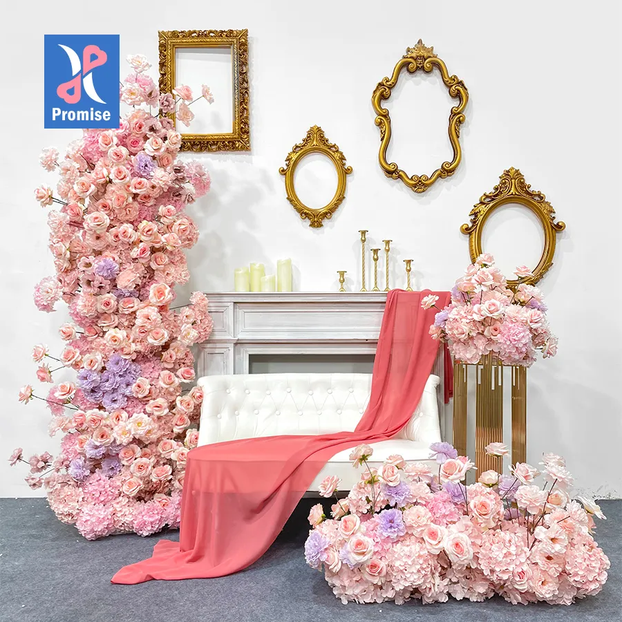 Promesa Venta al por mayor Real Touch Centerpiece Pink Flower Arrangement Wedding Arch Backdrop