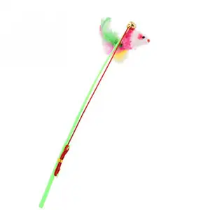 High Quality Funny Pet Cat Teaser Mouse Shape Feather Fishing Rod Stick Interactive Play