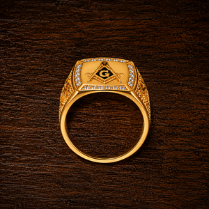 Bague maçonnique JLM de luxe en acier inoxydable plaqué or avec pierres CZ, bague signet vintage pour homme, symbole Illuminati - Product Image 4
